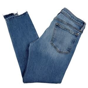 FRAME Le Boy Slim Fit Jeans 28 Made in USA Mid Rise Stretch Denim Raw Hem